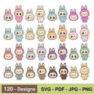 Labubu Designs SVG Bundle, 120 Labubu Svg Png Pdf Jpg , Cute Labubu Vector, Cartoon Character SVG, Digital Download, Cricut Cut Files