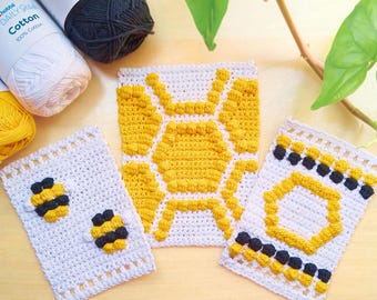 Bee Tapestry Crochet Pattern Bundle: Mini & Small Designs. Beginner-Friendly Wall Hanging (PDF Digital Download)