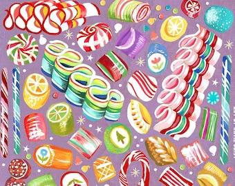 Bonbons de Noël à l’ancienne | Art mural des Fêtes | par Katie Daisy