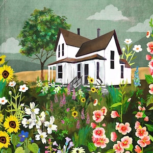 Meadow House Art Print | Rustic Wall Art | Farm Painting | Katie Daisy | 8x10 | 11x14