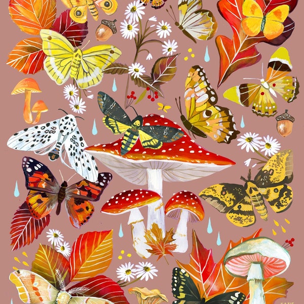 Herfst Flutter Art Print | Herfst kunst aan de muur | Aquarel kunst | 8x10 | 11x14