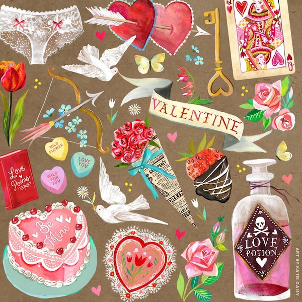Be My Valentine Art Print | Love Painting | Katie Daisy | 8x10 | 11x14