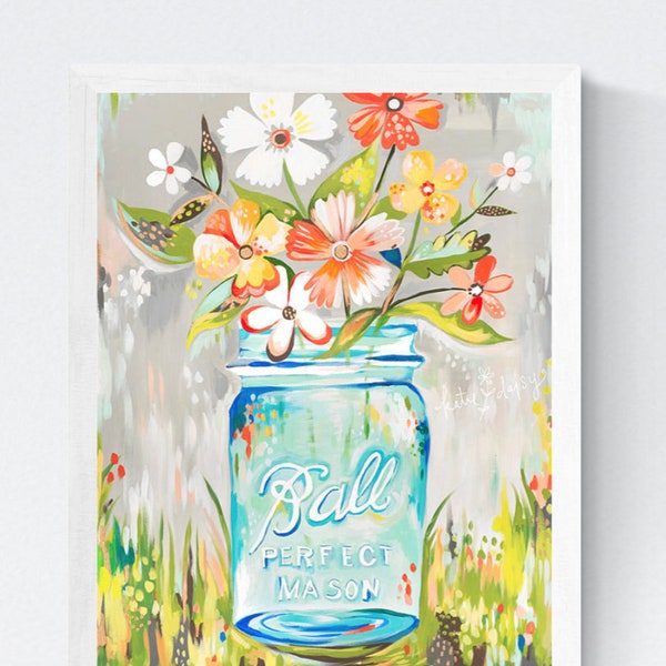 Ball Jar impression | Katie Daisy Art | Aquarelle Mason Jar | Mur art | 8x10 | 11x14