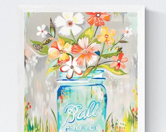 Ball Jar print | Katie Daisy Art | Watercolor Mason Jar | Wall art | 8x10 | 11x14
