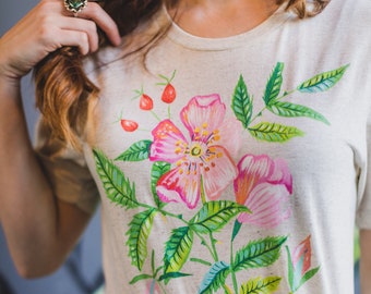 Tri-blend T-shirt met wilde roos