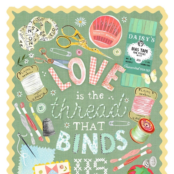 Love is The Thread | Sewing Wall Art | Katie Daisy | 8x10 | 11x14