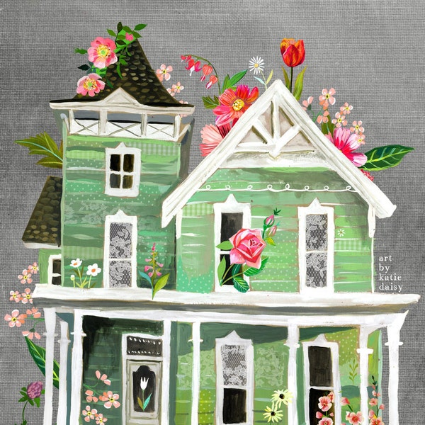 Garden Home Art Print | Rustic Wall Art | Farmhouse Painting | Katie Daisy | 8x10 | 11x14