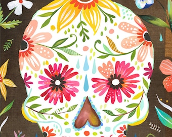 Sugar Skull Art Print | Day of The Dead | dia de los muertos | Watercolor Wall Art |  | Katie Daisy | 8x10 | 11x14