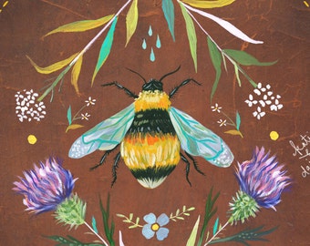 Impression d'art d'abeille Peinture d'insectes (peinture d'insectes) Nature Wall Art - France Katie Daisy - France 8x10 - France 11x14