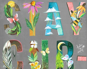 Stay Curious Art Print | Illustrated Lettering | Watercolor and Acrylic | Katie Daisy | 8x10 | 11x14