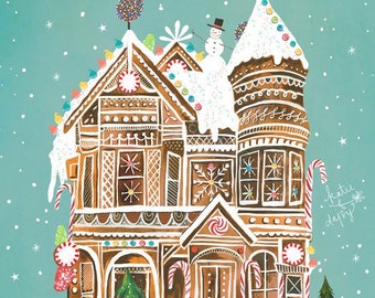 Gingerbread Palace | Holiday Wall Art | by Katie Daisy