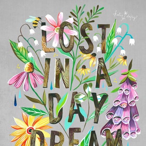 Lost in A Daydream | Wildflower Art Print | Floral Wall Art | Katie Daisy | 8x10 | 11x14