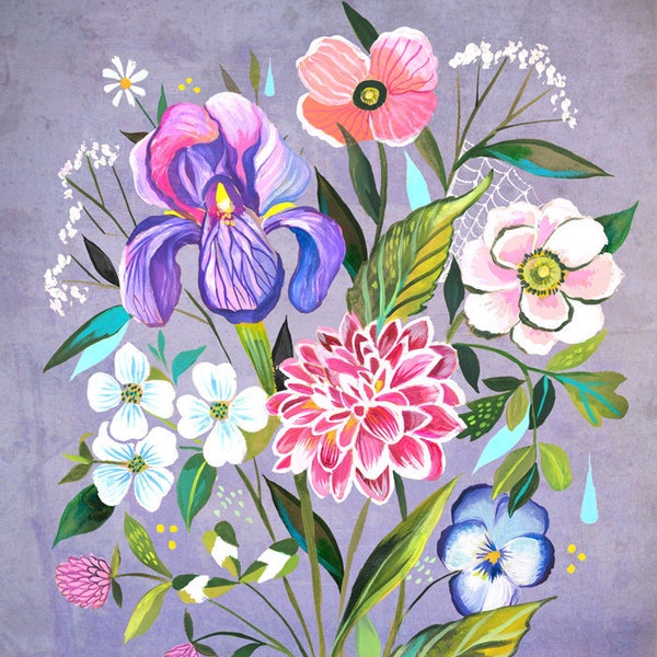 Iris Dream | Wildflower Art Print | Floral Wall Art | Katie Daisy | 8x10 | 11x14