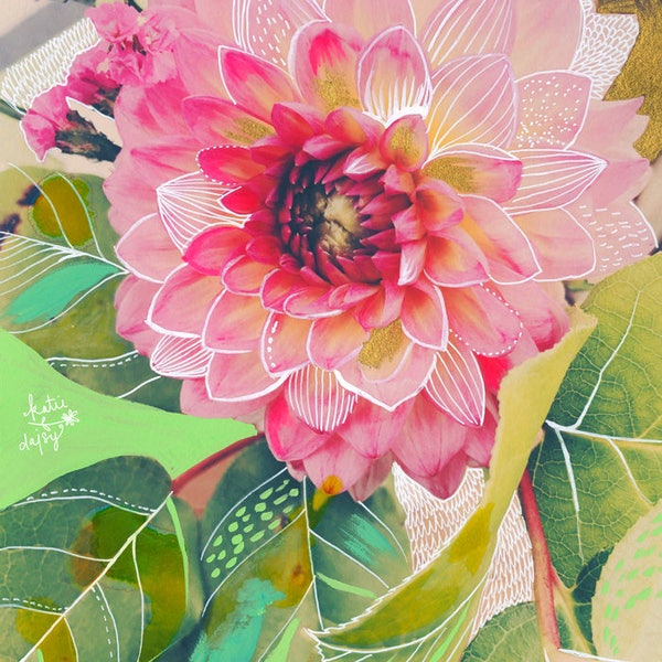 Dahlia Art Print | Mixed Media Painting | Floral Photograph | Katie Daisy | 8x10 | 11x14