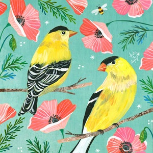 Gold Day art print | Goldfinch Artwork | Bird Painting | Katie Daisy | 8x10 | 11x14