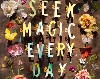 Zoeken Magic Art Print | Inspirerende Wall Art | Hand geletterden citaat | Katie Daisy | 8 x 10 | 11 x 14