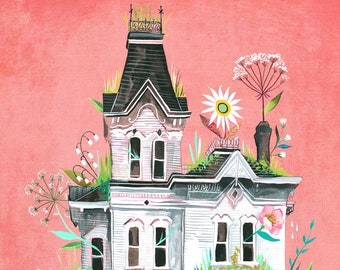 Victorian Home Art Print | Farmhouse Wall Art | Colorful Painting | Katie Daisy Artwork | 8x10 | 11x14