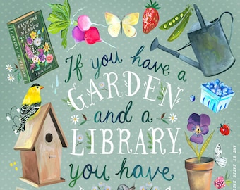 Garden & A Library Art Print | Botanical Painting || Katie Daisy | 8x10 | 11x14