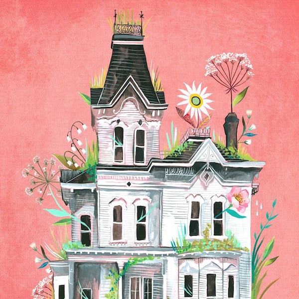 Victorian Home Art Print | Farmhouse Wall Art | Colorful Painting | Katie Daisy Artwork | 8x10 | 11x14