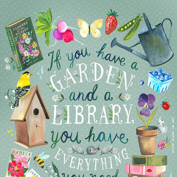 Tuin & een bibliotheek Art Print | Botanisch schilderij || Katie Daisy | 8x10 | 11x14