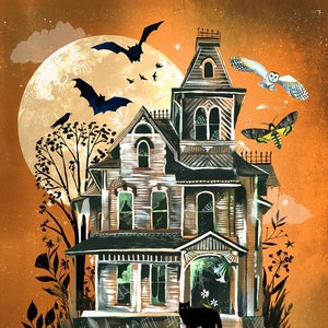 October House Art Print | Halloween Wall Art | Autumn Painting | Katie Daisy Artwork | 8x10 | 11x14