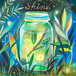 Let it Shine Art Print | Fireflies | Outdoorsy Wall Art | Nursery Decor | Katie Daisy | 8x10 | 11x14