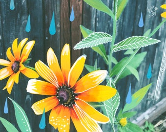 Black-Eyed Susan Art Print | Mixed Media Painting | Floral Photograph | Katie Daisy | 8x10 | 11x14