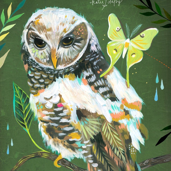 Hazel and Luna art print | Owl Wall Art | Nursery Decor | Nature Print | Katie Daisy Art | 8x10 | 11x14