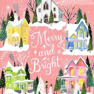 Merry and Bright Village | Holiday Wall Art | by Katie Daisy