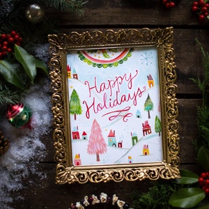 Happy Holidays Print | Watercolor Lettering | Christmas Wall Art | Katie Daisy | 8x10