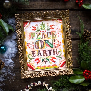 Peace on Earth Print | Holiday Painting | Watercolor Wall Art | Katie Daisy |  8x10