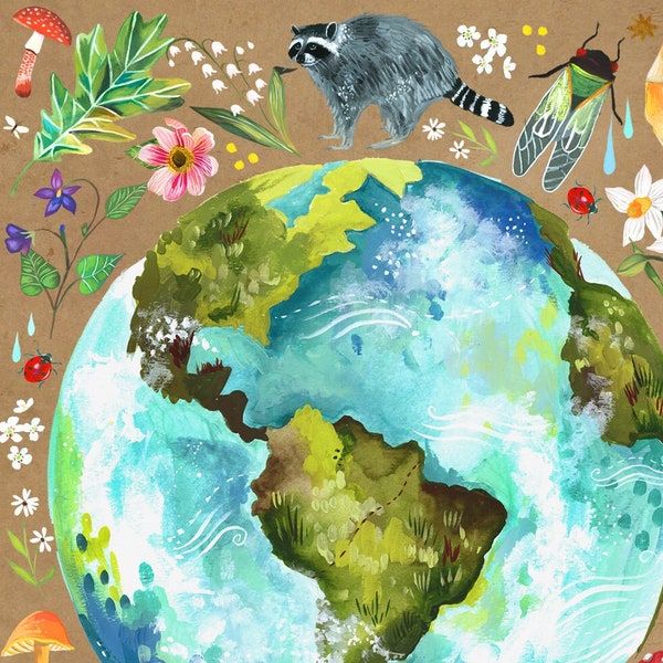 Planet Earth Art Print  | Watercolor Wall Art | Inspirational Print | Globe | Katie Daisy |  8x10 | 11x14