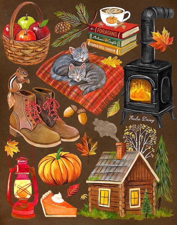 Autumn Cabin Art Print  |  Fall Wall art | Watercolor Art  |  8x10 | 11x14