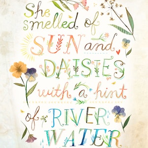 Sun and Daisies Print Watercolor Quote Wall art Floral 8x10 11x14 image 1