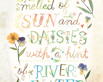 Sun and Daisies Print | Watercolor Quote | Wall art | Floral |  8x10 | 11x14