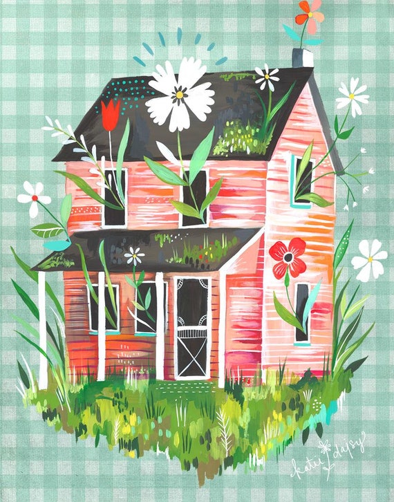 Prairie Home Art Print | Farmhouse Wall Art | Colorful Painting | Katie Daisy Artwork | 8x10 | 11x14