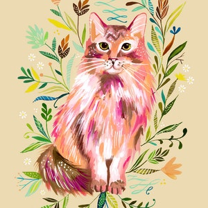 Prairie Cat Art Print Watercolor Painting Nursery Decor Cat Wall Art Katie Daisy 8x10 11x14 image 1