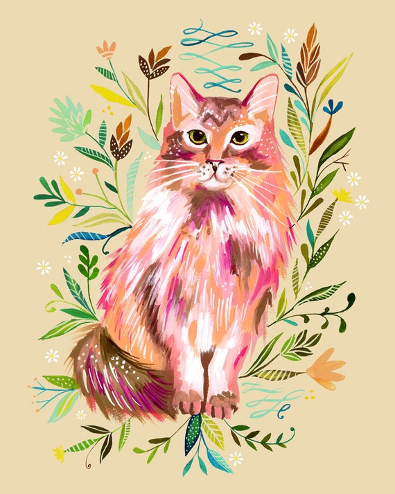 Prairie Cat Art Print | Watercolor Painting | Nursery Decor | Cat Wall Art | Katie Daisy | 8x10 | 11x14