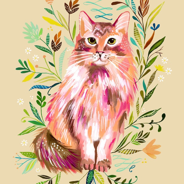 Prairie Cat Art Print | Watercolor Painting | Nursery Decor | Cat Wall Art | Katie Daisy | 8x10 | 11x14