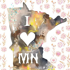 Minnesota State Print | Wall Art | Watercolor Lettering | Katie Daisy | 8x10 | 11x14