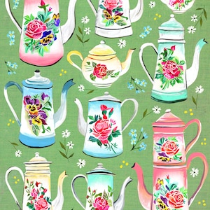Antique French Enamelware | Teapot Wall Art | Farmhouse Painting | Katie Daisy | 8x10 | 11x14