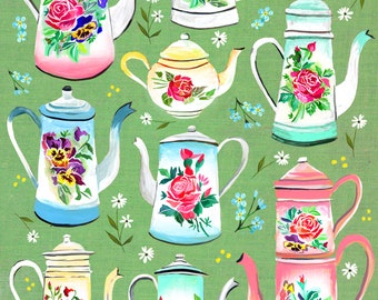 Antique French Enamelware | Teapot Wall Art | Farmhouse Painting | Katie Daisy | 8x10 | 11x14