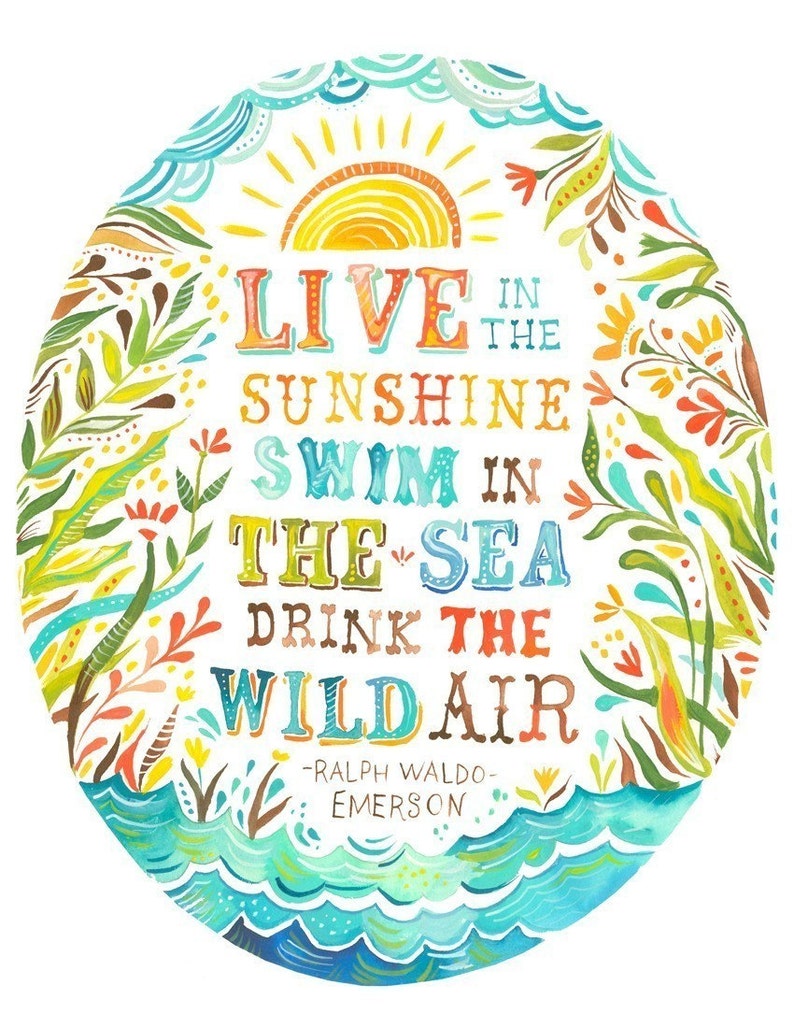 Wild Air Print Watercolor Quote Inspirational Wall Art Ralph Waldo Emerson Lettering Katie Daisy 8x10 image 1