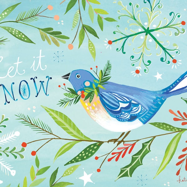 Snowbird Holiday Print | Watercolor Lettering | Christmas Wall Art | Katie Daisy | 8x10