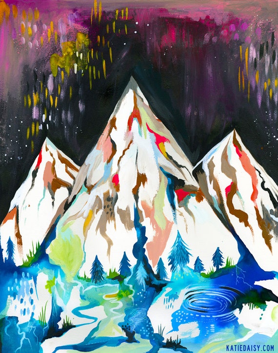 Cascadia art print | Mountain Wall Art | Watercolor Landscape painting | Katie Daisy