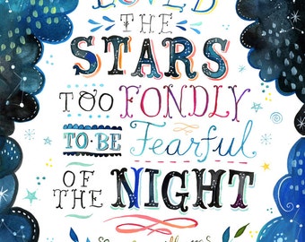 Loved The Stars Art Print  | Watercolor Quote | Inspirational Print | Lettering | Celestial Wall Art | Katie Daisy