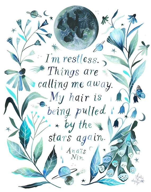 Restless Art Print  | Watercolor Quote | Inspirational Print | Lettering | Celestial Wall Art | Katie Daisy