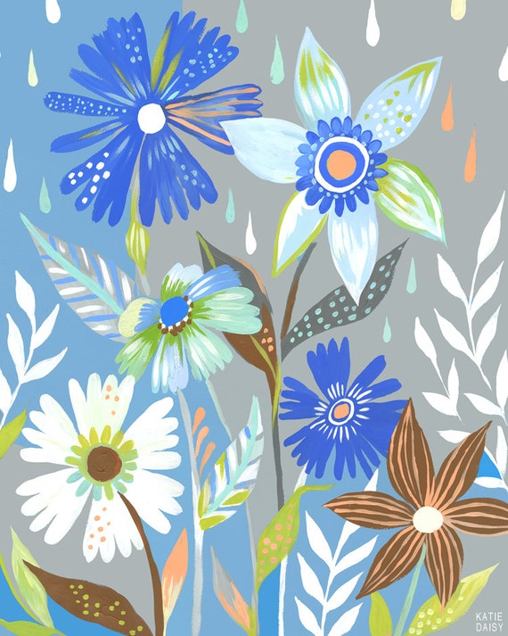 Rain Garden Print | Floral Painting | Colorful Wall Art | Katie Daisy | 8x10 | 11x14