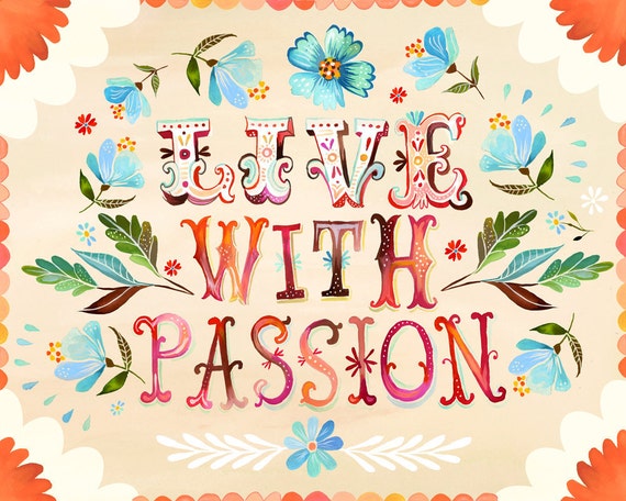 Red Border Live With Passion art print | Inspirational Wall Art | Hand Lettering | Katie Daisy