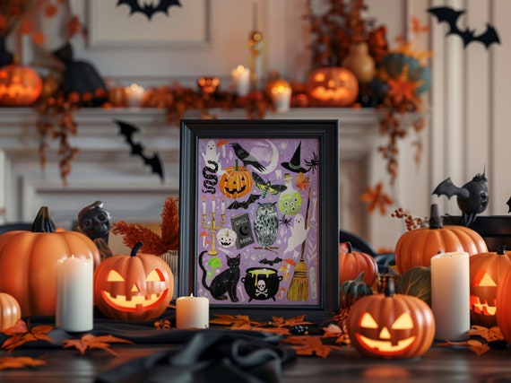 Halloween Art Print  | Fall Wall art | Watercolor Art  |  8x10 | 11x14